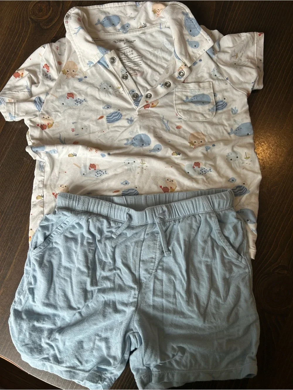 Angel Dear Boys 3T Ocean Print Polo Shirt + Blue Shorts Set